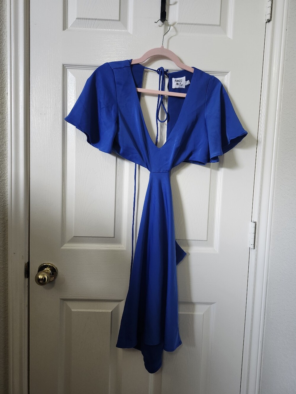 Princess Polly Royal Blue Backless Flutter Sleeve Dress